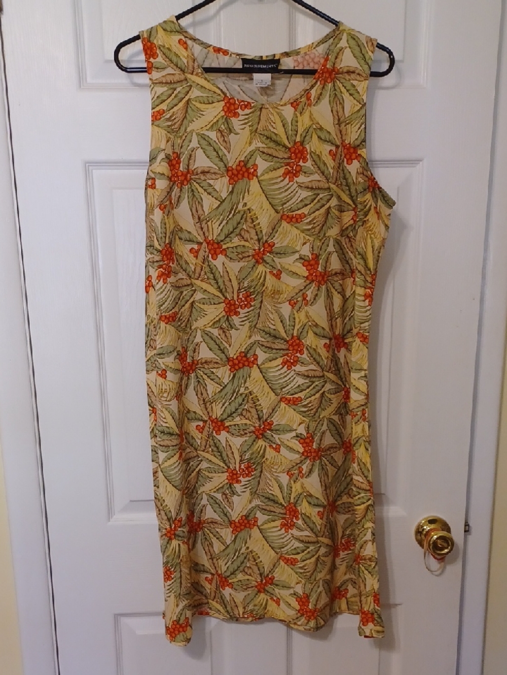 Requirements Sz L, Vintage Sleeveless Botanical Shift Dress in Yellow and Orange